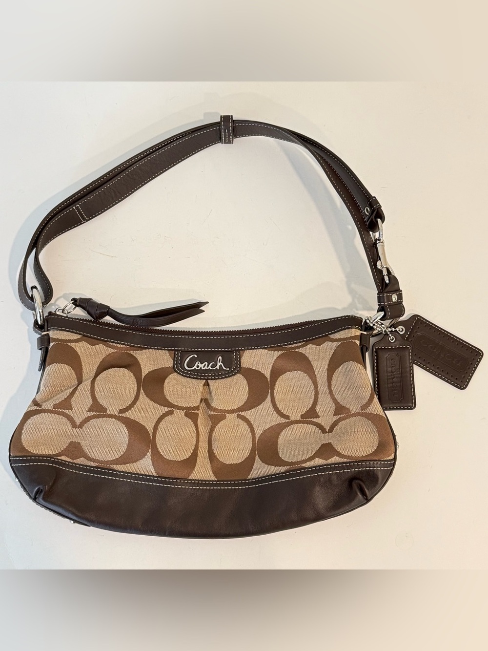 Vintage Coach Park Canvas Leather Brown Tan Hobo Soho Shoulder Purse Y2K F19731 - Picture 2 of 15